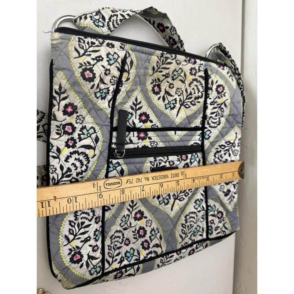 Vera Bradley Paisley Stripe Campus Tech Crossbody Backpack Bag Gray Green Yellow